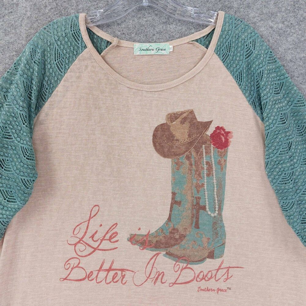 Southern Grace 2XL Life Is Better In Boots Tunic Top Lace Fringe Western Boho - Picture 4 of 9